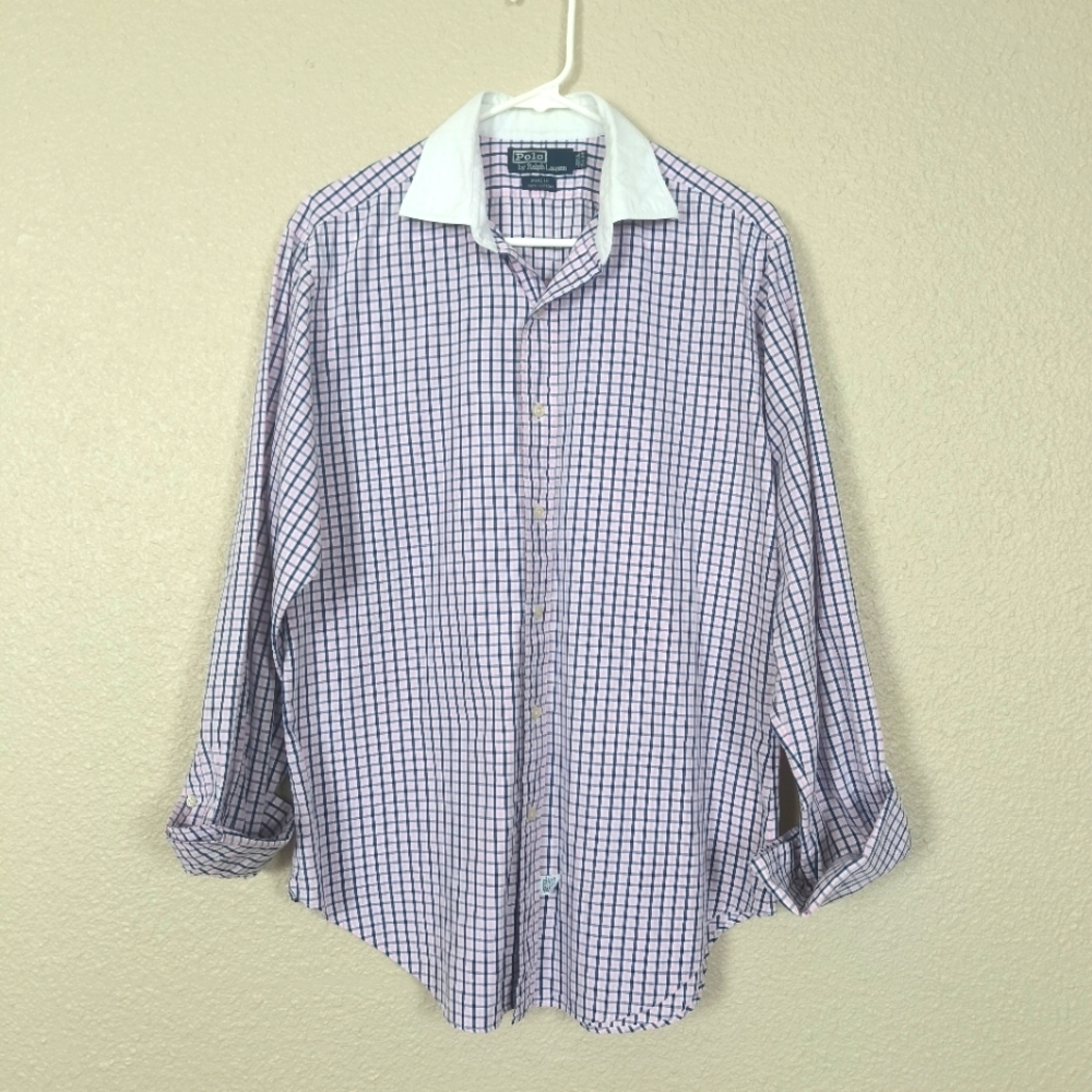 POLO RALPH LAUREN Men's Dress Shirt Long Sleeve 15 1/2-34 Pink/Blue Plaid Button